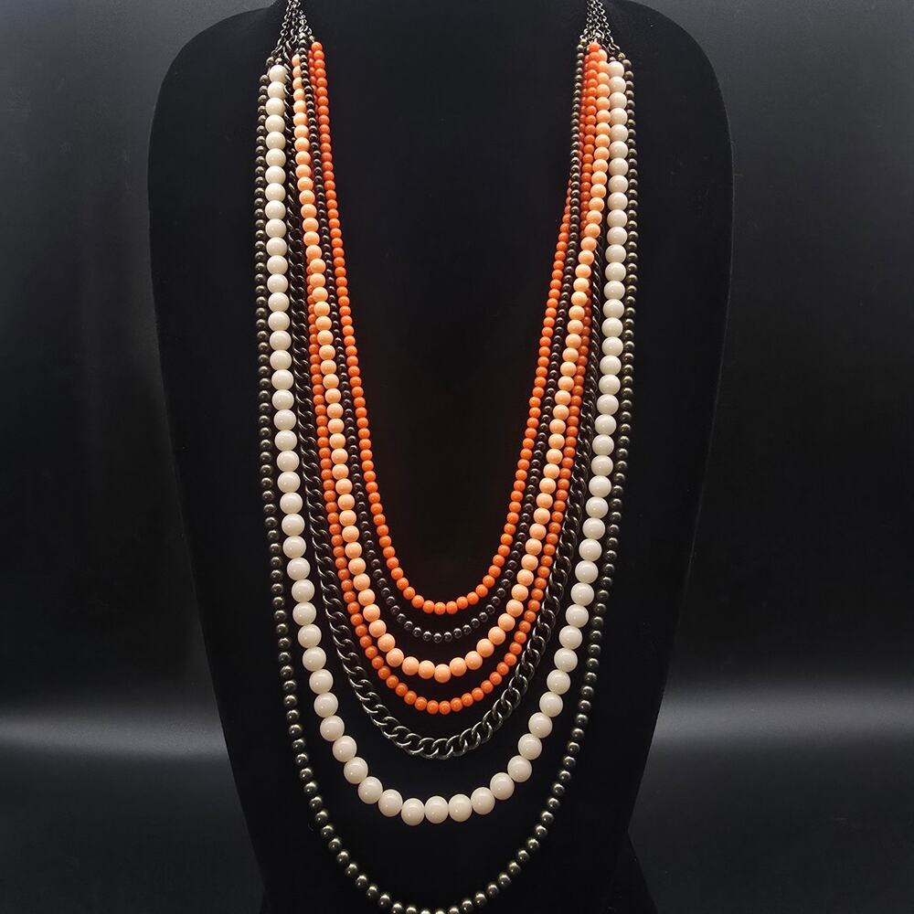 Premier Designs Papaya Necklace Layered Orange Brown Beaded